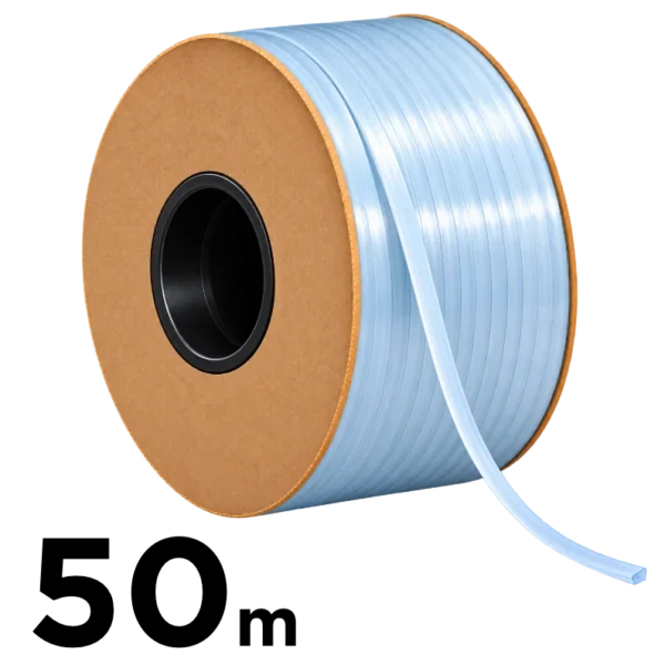 Fita Keder transparente azul PVC SEG, 10 mm de largura e rolo de 50 m.