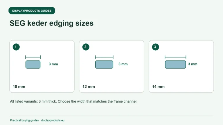 Dimensions des bordures SEG : 10 mm, 12 mm, 14 mm